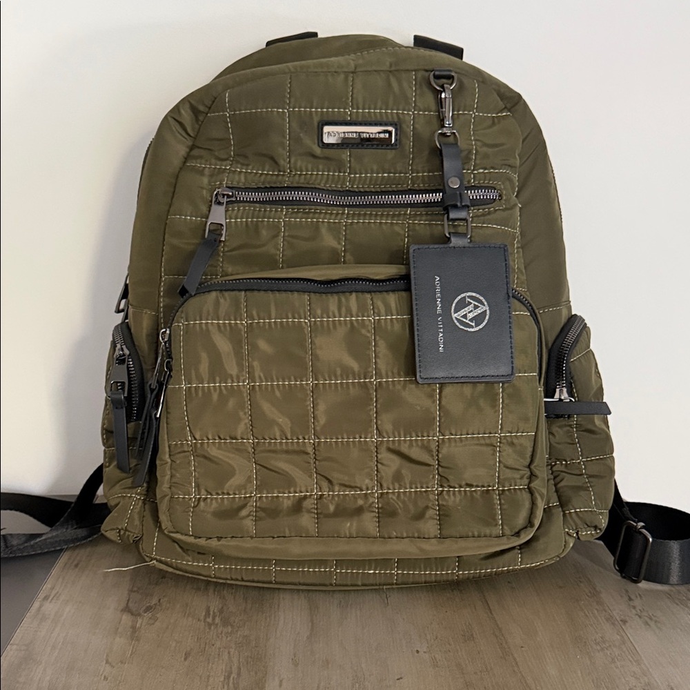 Adrienne Vittadini Olive Quilted Backpack with Laptop Compartment